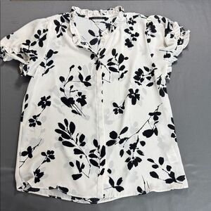 TAHARI White‎ Sateen Floral Blouse Size S